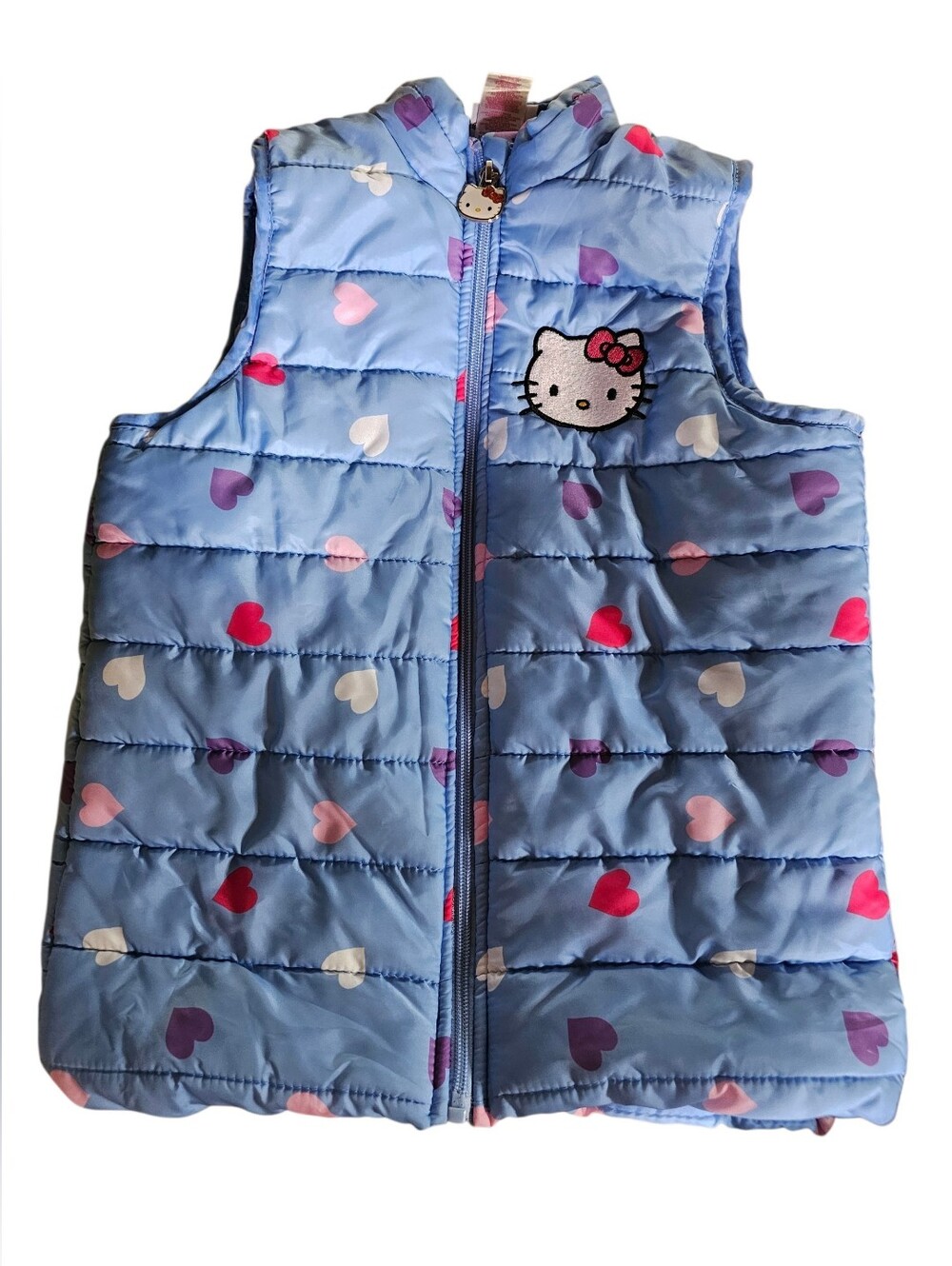Hello Kitty Light Blue Heart Print Puffer Vest NWOT